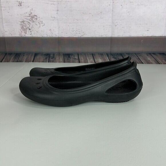 Crocs Kadee Shoe Womens 7 Black Slip on Rubber Casual Flat Loafer Light Comfort - Picture 3 of 10